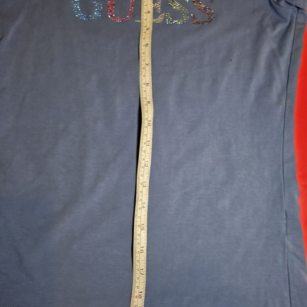 GUESS Navy Tee with Multicolor Rhinestone Logo - Picture 9 of 9